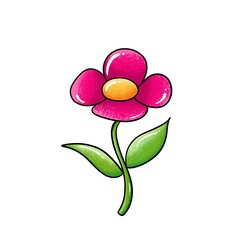Cute doodle flower illustration. Pink cartoon flower