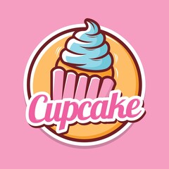 Cupcake logo design with illustration of cupcake with whipped cream