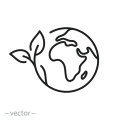 Foto op Canvas green earth planet concept, icon, world ecology, nature global protect, logo eco environment, globe with leafs, thin line simple web symbol on white background © Yurii