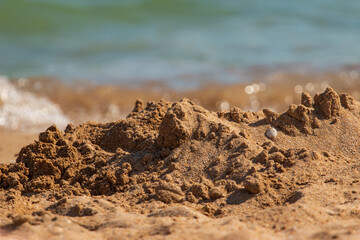 Fototapeta na wymiar sand on the beach against the background of the sea