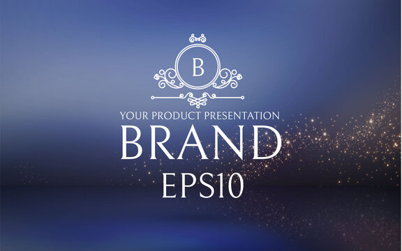 Magic empty scene with gold glitter lights. Abstract blur background