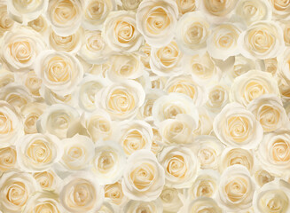 Many beautiful white roses as background, top view