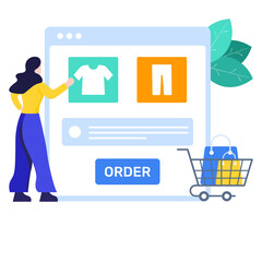 
Online order booking illustration in flat design, ecommerce concept 
