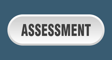assessment button. rounded sign on white background