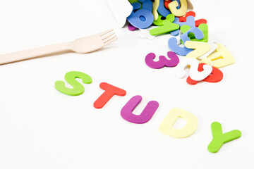 fork, alphabet and "STUDY"