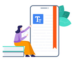 
E reading illustration in flat style, online learning concept 
