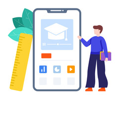 
A flat vector design of mobile learning app illustration
