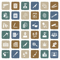 Crime Icons. Grunge Color Flat Design. Vector Illustration.
