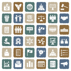 Democracy And Politics Icons. Grunge Color Flat Design. Vector Illustration.