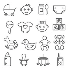Baby line icons set on white background