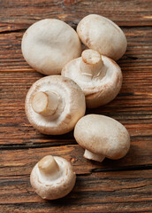 Edible mushrooms on a wooden table