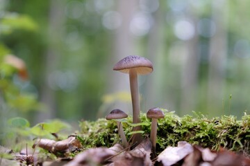 Little nice mushrooms of Panaeolina foenisecii in forest