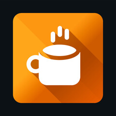 Flat Universal White Coffee Icon with Shadows on Realistic Colorful Button on Black Background . Isolated Vector Elements