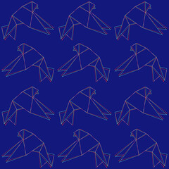 Cartoon origami paper birds template with stereo effect. Vector illustration on dark purple background for games, pattern, decor. Coloring paper, page, book. Print for fabrics and other surfaces.
