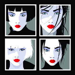 Collage of fashionable girls in style pop art. Vector illustration