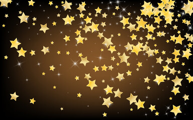 Gold Digital Stars Vector Brown Background. Shiny 