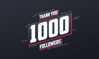 Thank you 1000 followers, Greeting card template for social networks. - obrazy, fototapety, plakaty