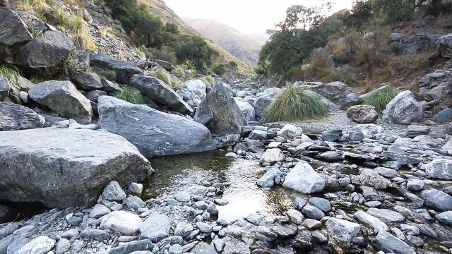 River and mountains at sunrise in Merlo, San Luis, Argentina