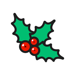 Holly berry Christmas icon isolated on white