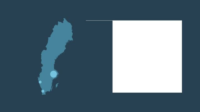 Sweden map animation with map of Europe, cities and text placeholder.
