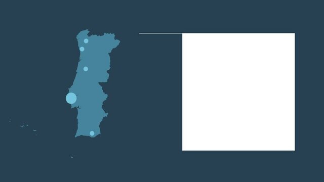Portugal map animation with map of Europe, cities and text placeholder.