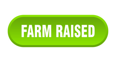 farm raised button. rounded sign on white background