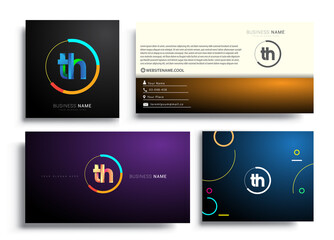 Letter TH logotype with colorful circle, letter combination logo design with ring, sets of business card for company identity, creative industry, web, isolated on white background. © wikaGraphic