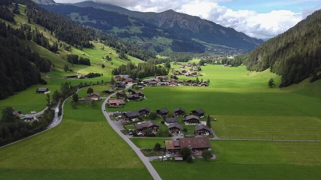 Beautiful aerial view of Simmental Valley in Switzerland