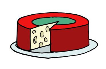Isolated cheddar cheese on a plate. Cartoon style vector illustration.