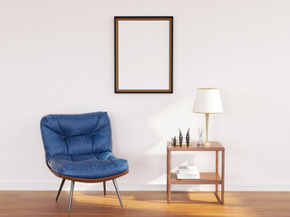 Interior Living Room Photo Frame Realistic Mockup. 3D Rendering, 3D illustration.