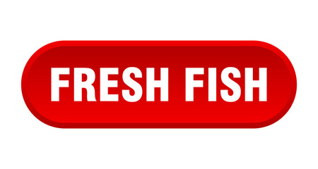 fresh fish button. rounded sign on white background