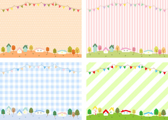 四季の街並み、自然の風景　多種類柄背景セット