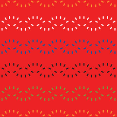 Vector seamless pattern texture background with geometric shapes, colored in red, orange, white, blue, black, green colors.