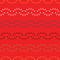 Vector seamless pattern texture background with geometric shapes, colored in red, orange, white, blue, black, green colors.
