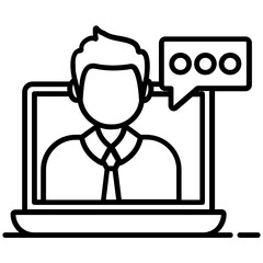 
Person inside laptop with speech bubble showcasing live talk icon
