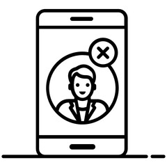 
Person with cross mark inside mobile phone, remove friend icon
