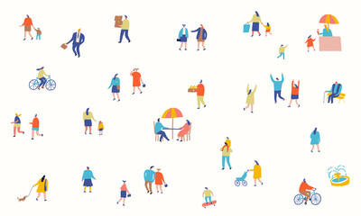 Fototapeta premium City flat vector. People crowd. Male and female flat characters isolated on white background. 