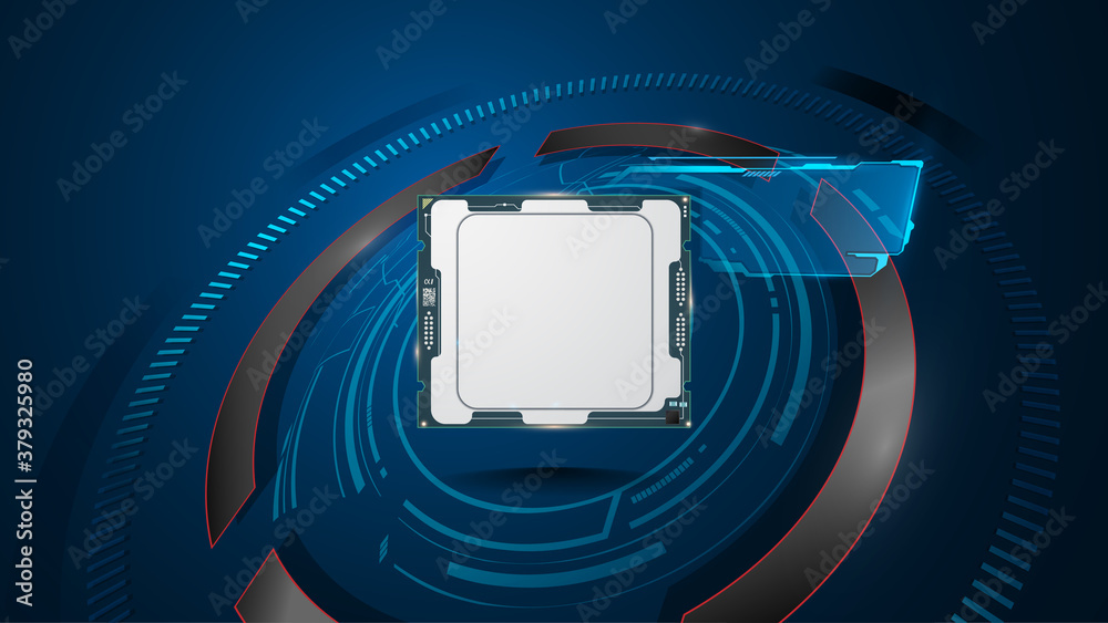 Poster realistic unit processer computing system working design tech concept background