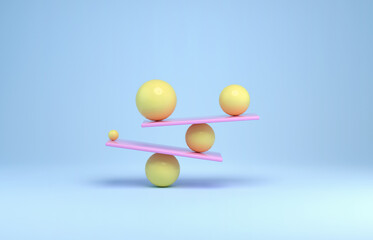 Balancing spheres in pastel colors. Conceptual 3d render of mindfulness, relax and garmony.