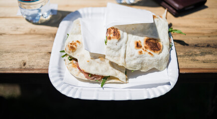 Real Italian Piadina served on the table