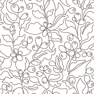 Coffee. Vector seamless pattern. Art line illustration