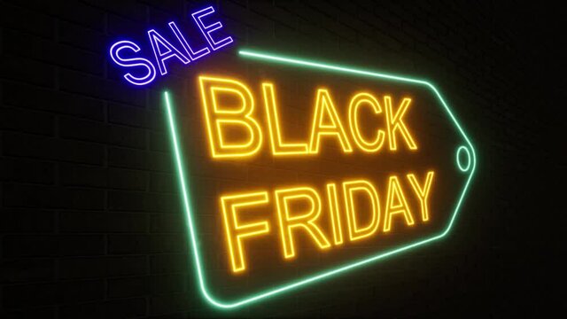 Neon Black Friday Modern 3d advertising on brick Good sales 4k