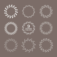 Christmas Winter Floral Wreath, Vintage Calligraphic Design Elements, Botanical Decoration New Year