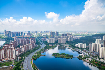 Fototapeta premium Scenery of Phoenix Lake Park, Nansha, Guangzhou, China