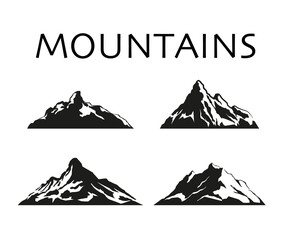 Set of mountain peak shapes isolated on white background. Vector flat illustration.