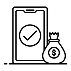 
Currency sack icon in flat design, wealth accumulation concept 
