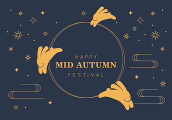 Moon Cake Mid Autumn Festival Chuseok Day Orientals Rabbit and Moon Background Vector