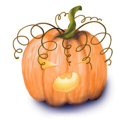 halloween pumpkin emotionally singing, cool hairstyle on his head