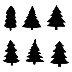 Isolated Pine on the white background.Pine silhouettes. Tree hand drawn.Vector EPS 10.