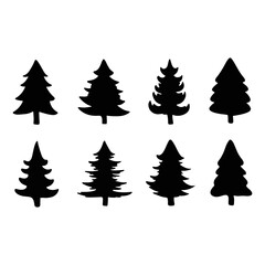 Isolated Pine on the white background.Pine silhouettes. Tree hand drawn.Vector EPS 10.